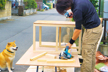 リフォーム職人の作業を見守るまるちゃん